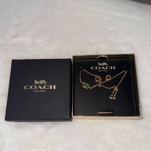 NIB Coach Faux Gold Earrings Slider Bracelet Gift Box Set Jewelry Accessories